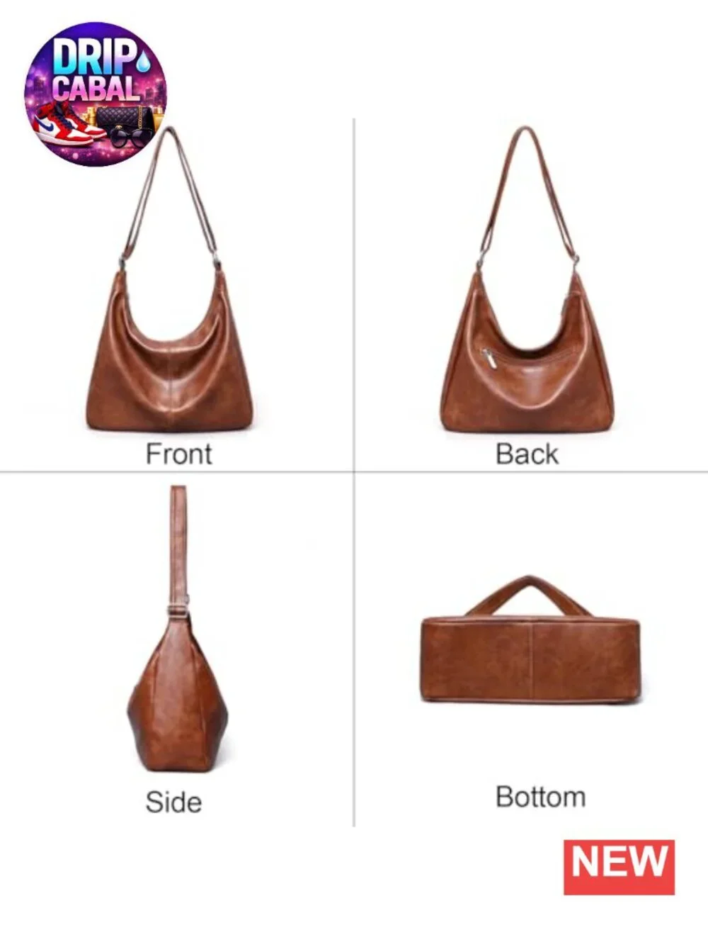 Vegan Leather Slouchy Hobo Shoulder Bag Tote with Adjustable Strap